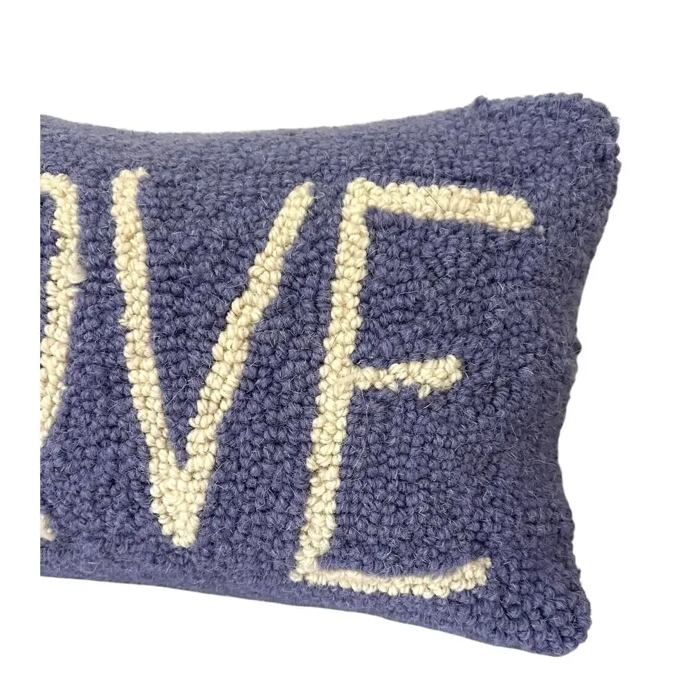 Peking Handicraft LOVE Hook Pillow Blue Wool Accent Decorative 8x12”